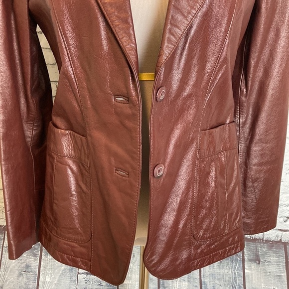 Wilsons Leather Vintage 70s Leather Jacket Blazer Sz 10 Maroon Boho Retro Hippie - Picture 4 of 16